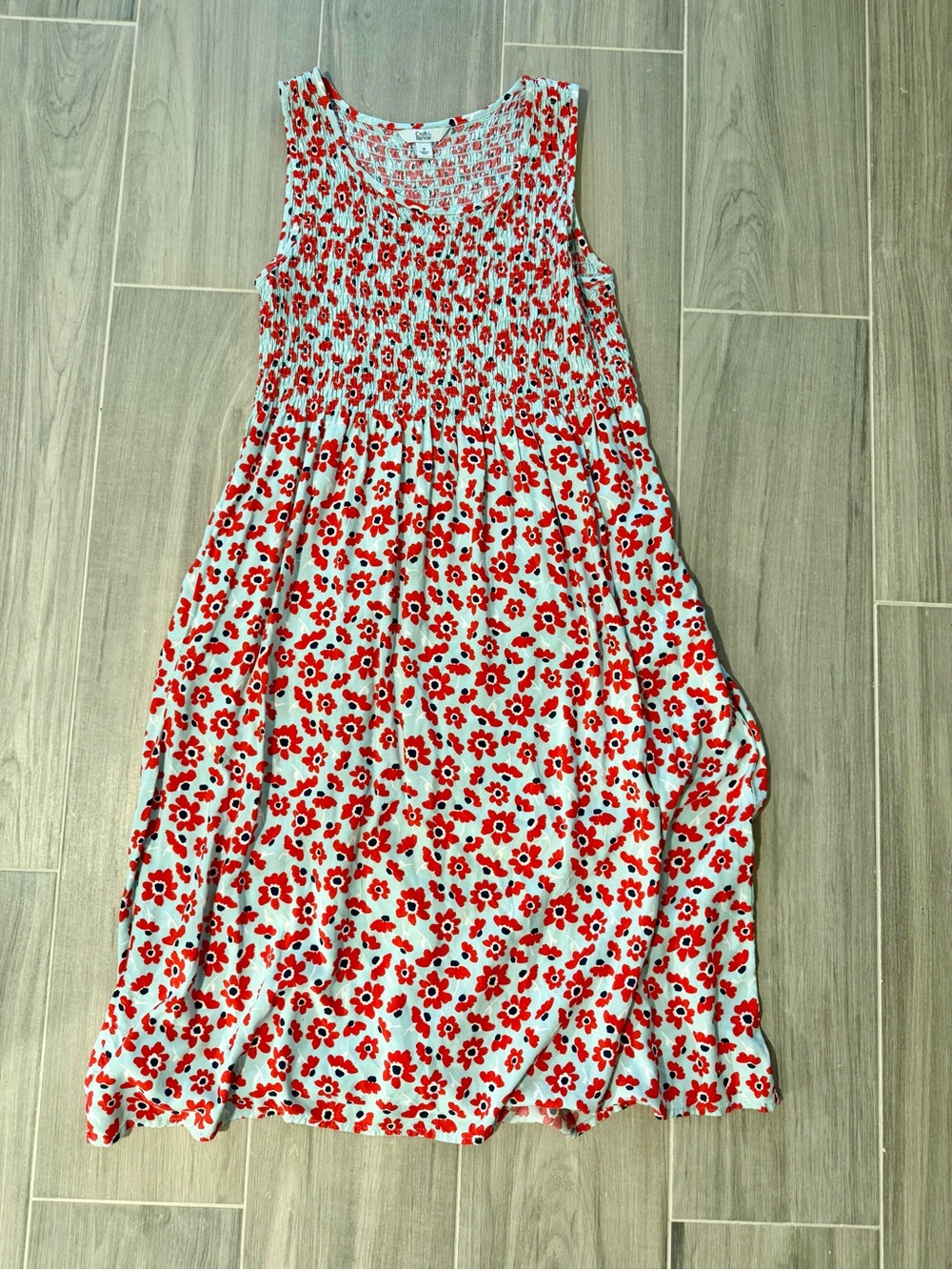 croft & barrow Pale Blue and Red Floral Smocked Dress Size M